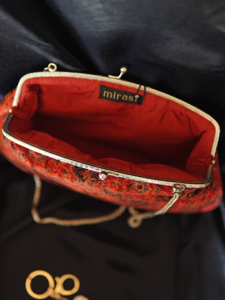 Red Camellia Ajrakh Velvet Large Clutch Bag
