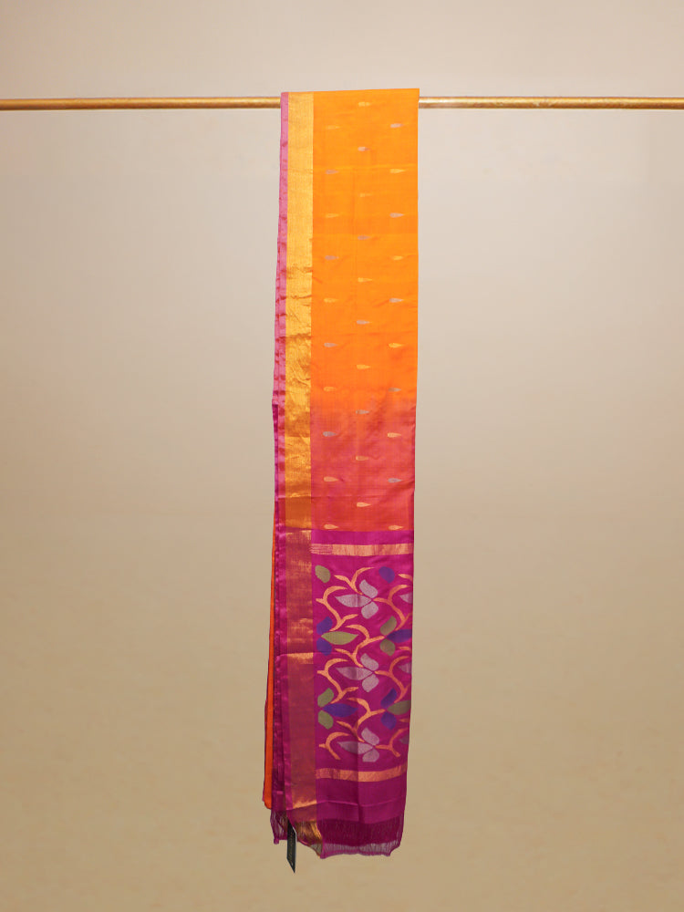 Orange & Pink Upada Silk With Jamdani Pallu Saree