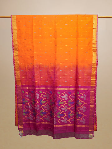 Orange & Pink Upada Silk With Jamdani Pallu Saree