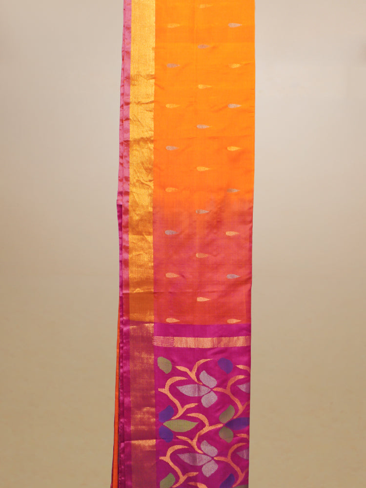Orange & Pink Upada Silk With Jamdani Pallu Saree