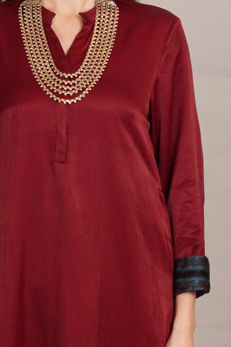 Maroon Mashru Kurta Coord Set