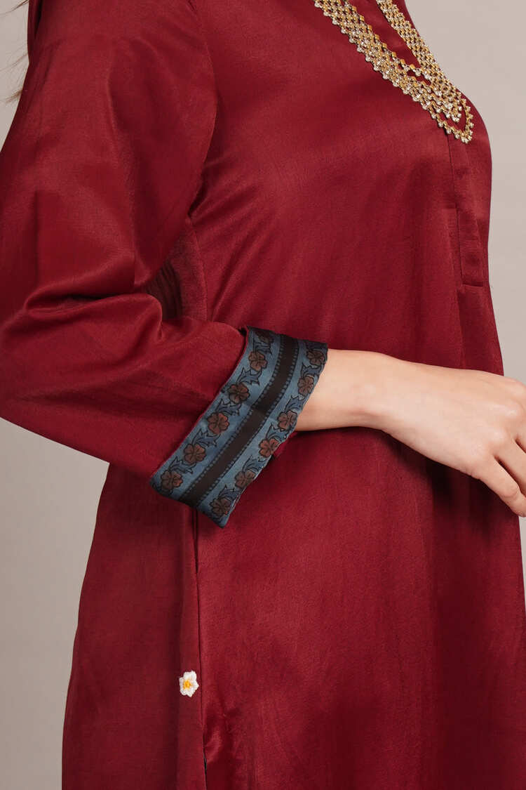 Maroon Mashru Kurta Coord Set