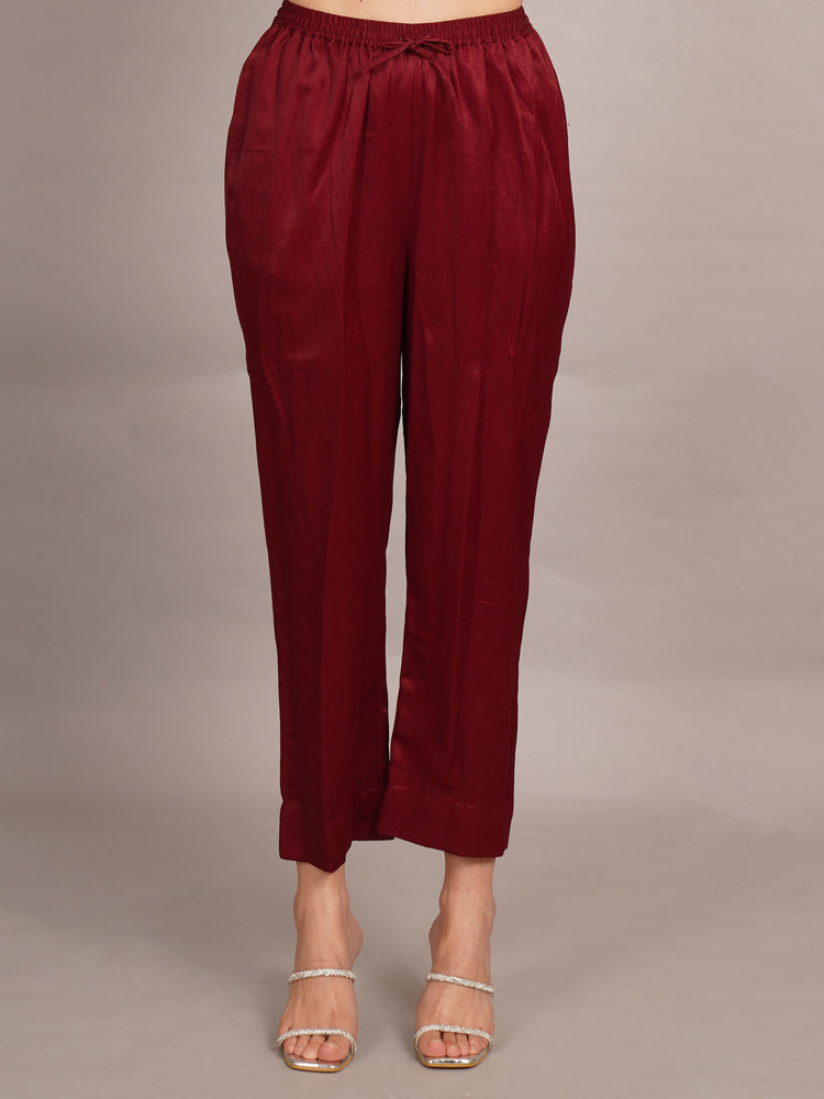Maroon Mashru Kurta Coord Set