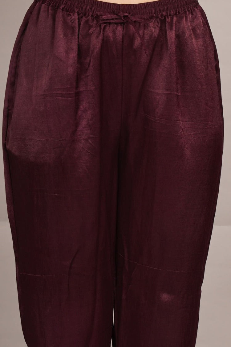 Wine Mashru Kurta Coord Set