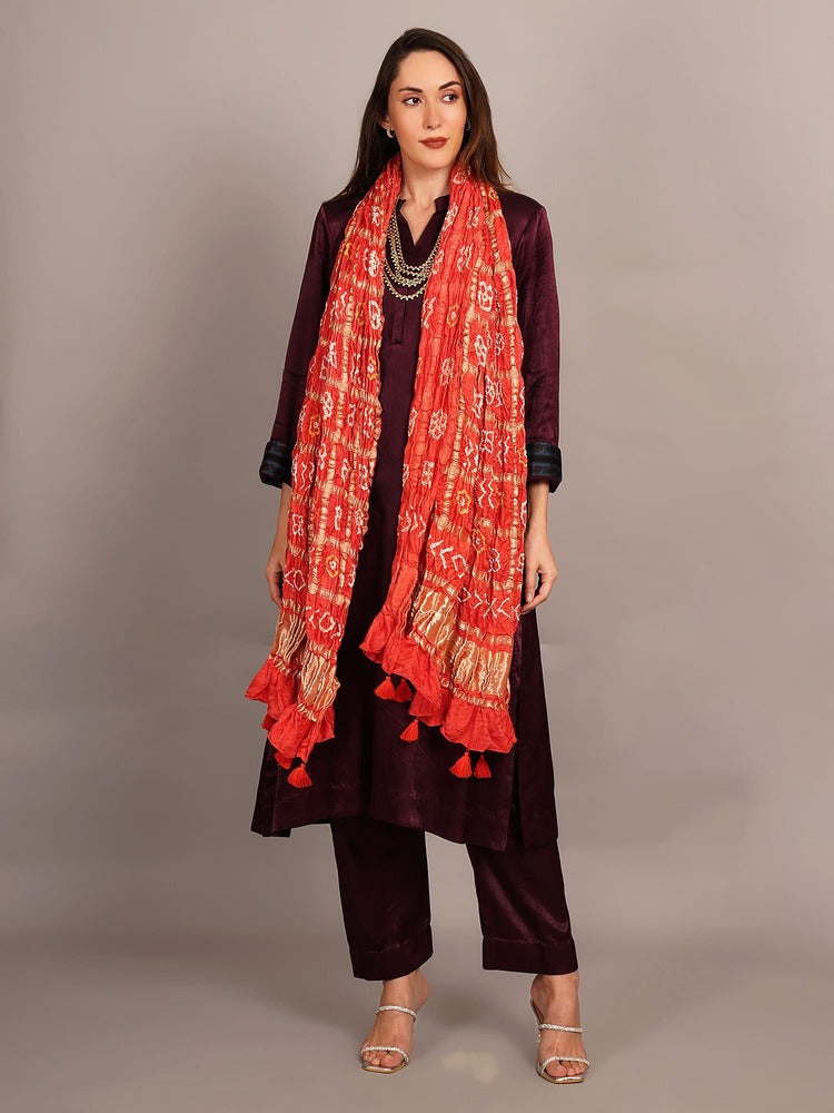 Wine Mashru Kurta Coord Set