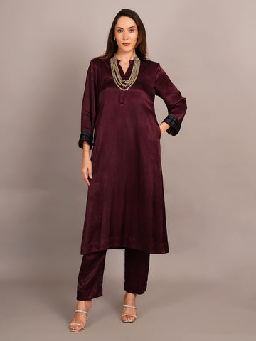 Wine Mashru Kurta Coord Set