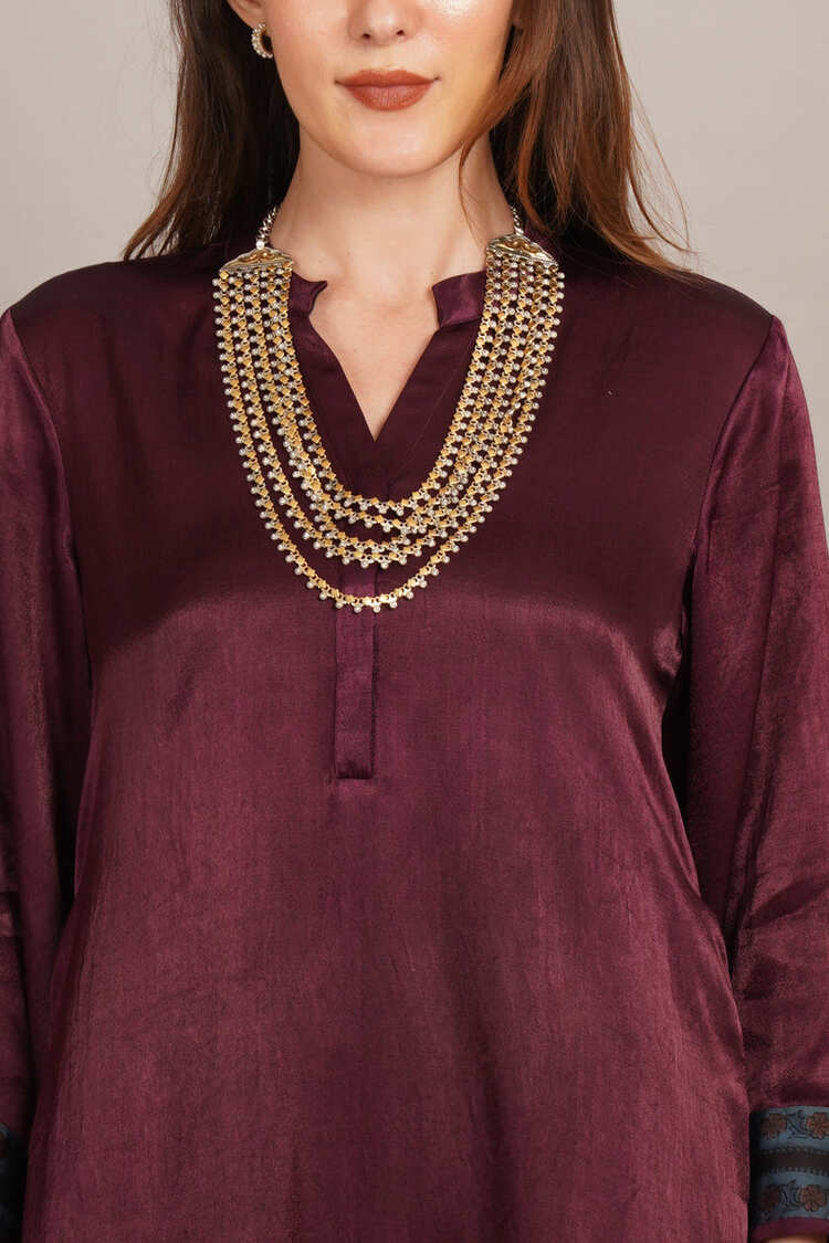 Wine Mashru Kurta Coord Set