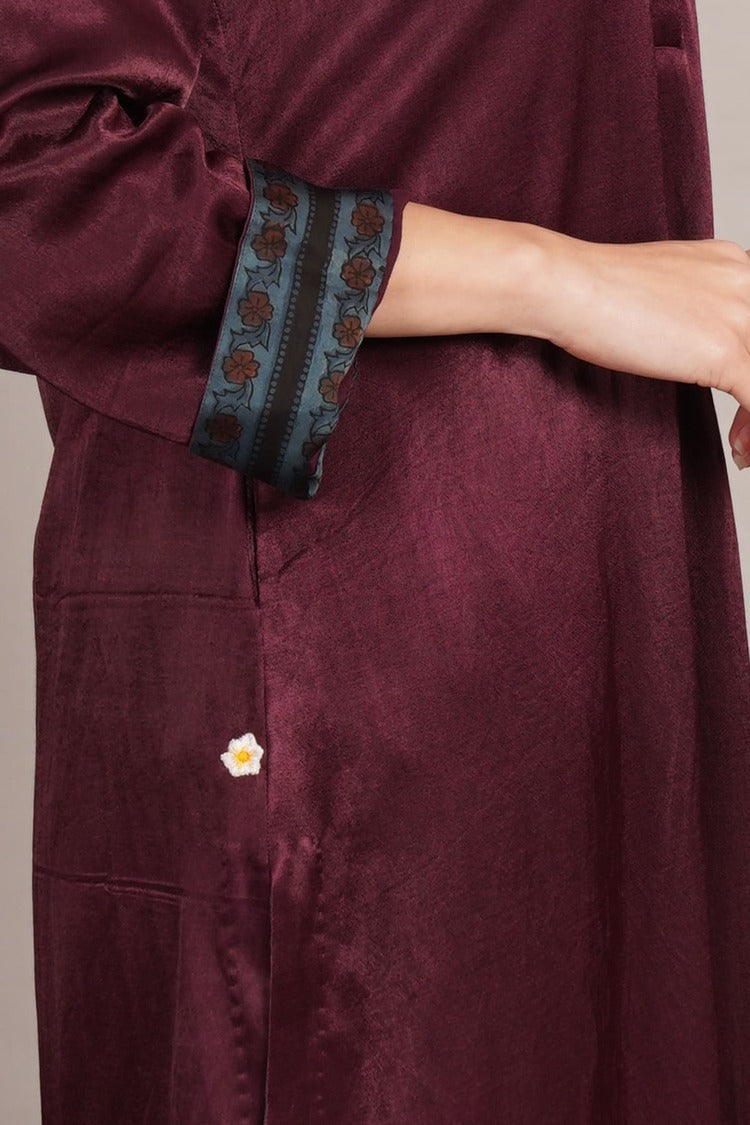 Wine Mashru Kurta Coord Set