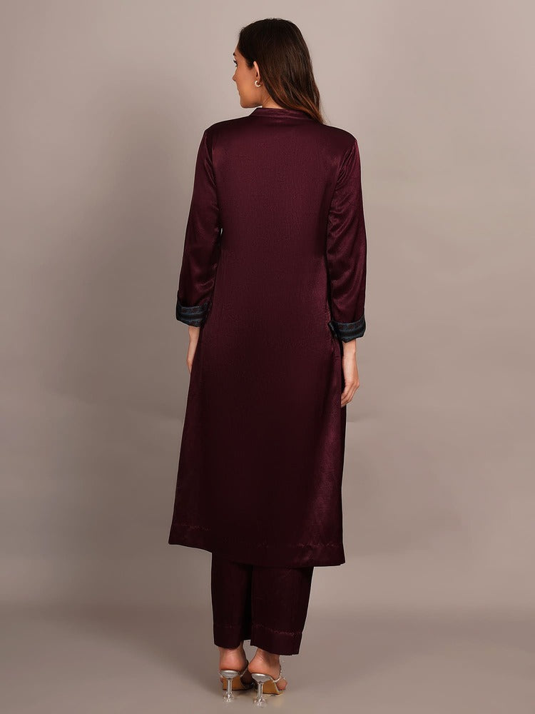 Wine Mashru Kurta Coord Set