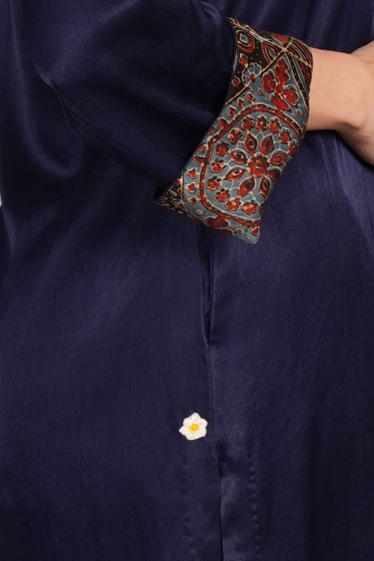 Navy Blue Mashru Kurta Coord Set