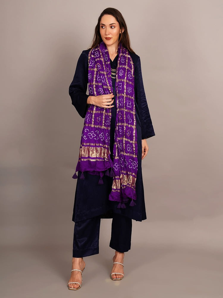 Navy Blue Mashru Kurta Coord Set
