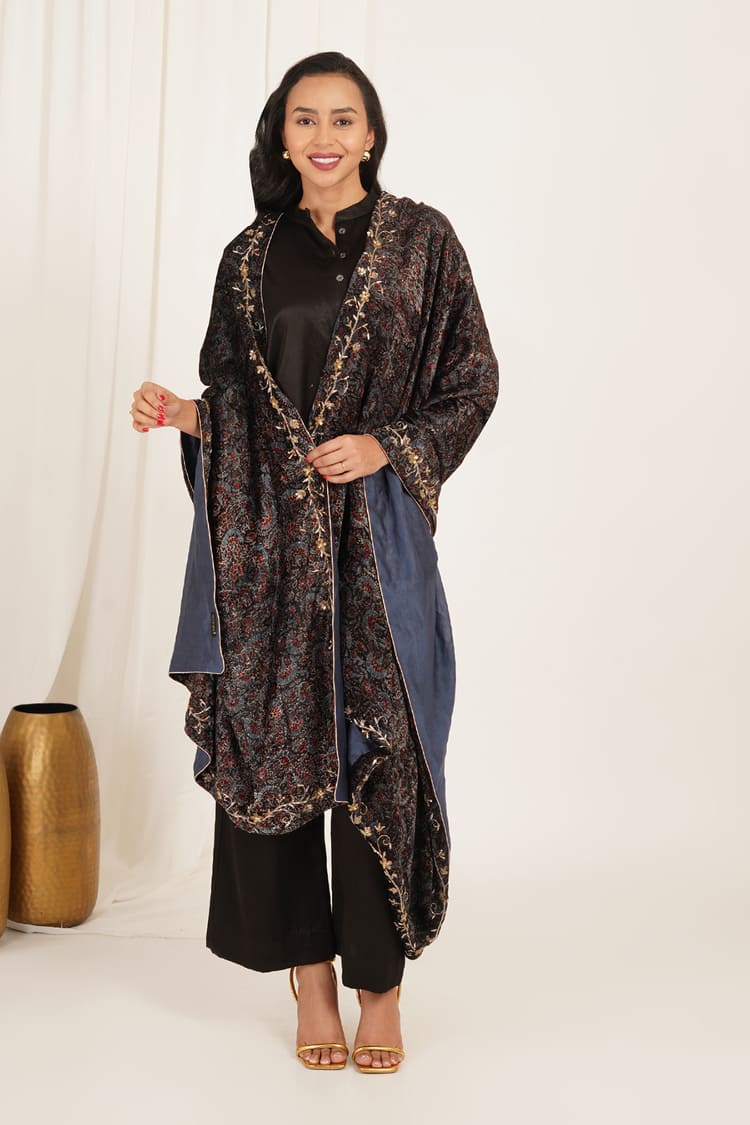 Raven Bloom Ajrak Dupatta