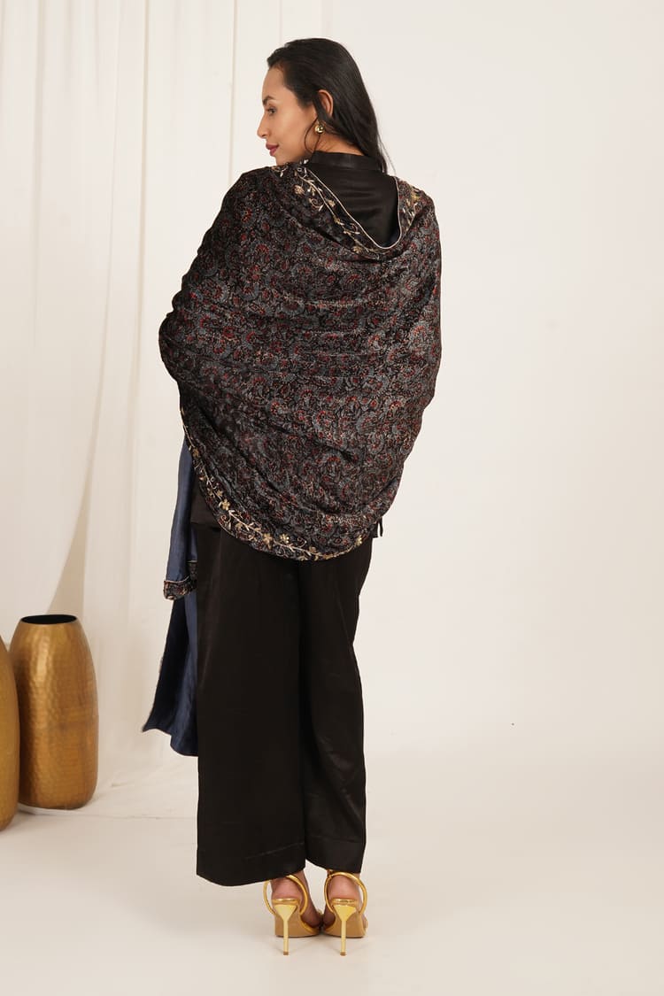 Raven Bloom Ajrak Dupatta