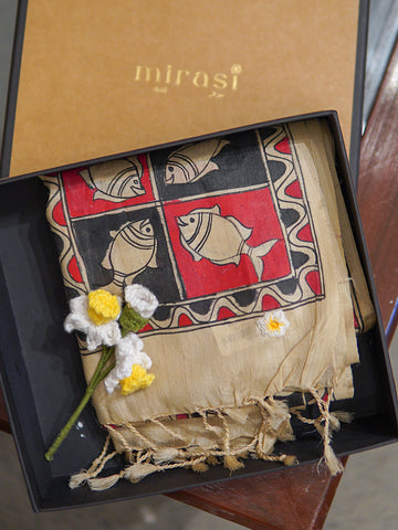 Beige Handpainted Madhubani Stole