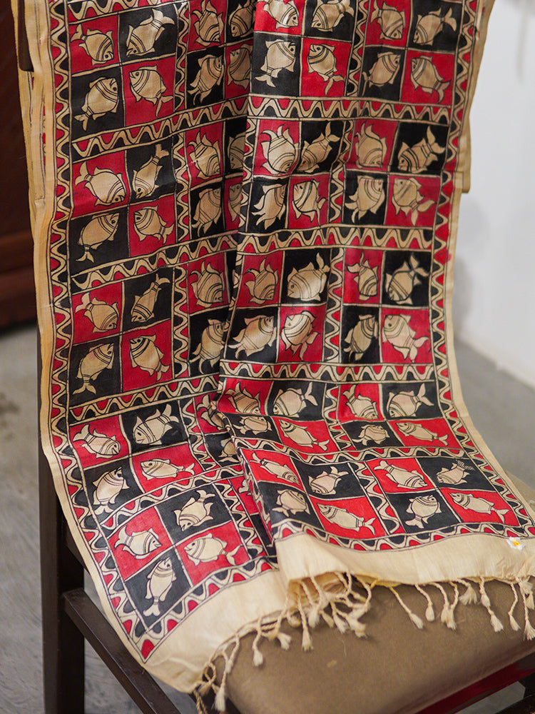 Beige Handpainted Madhubani Stole