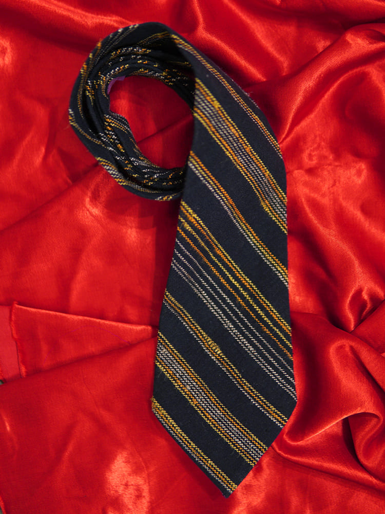 Dastoor Black Bhujodi Tie Pocket Squares Set