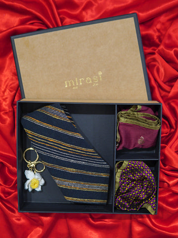 Dastoor Black Bhujodi Tie Pocket Squares Set