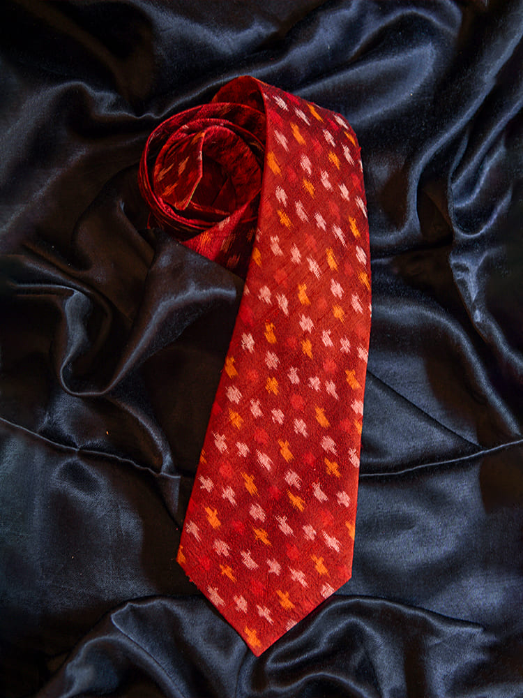 Surkh Red Ikkat Tie Pocket Squares Set