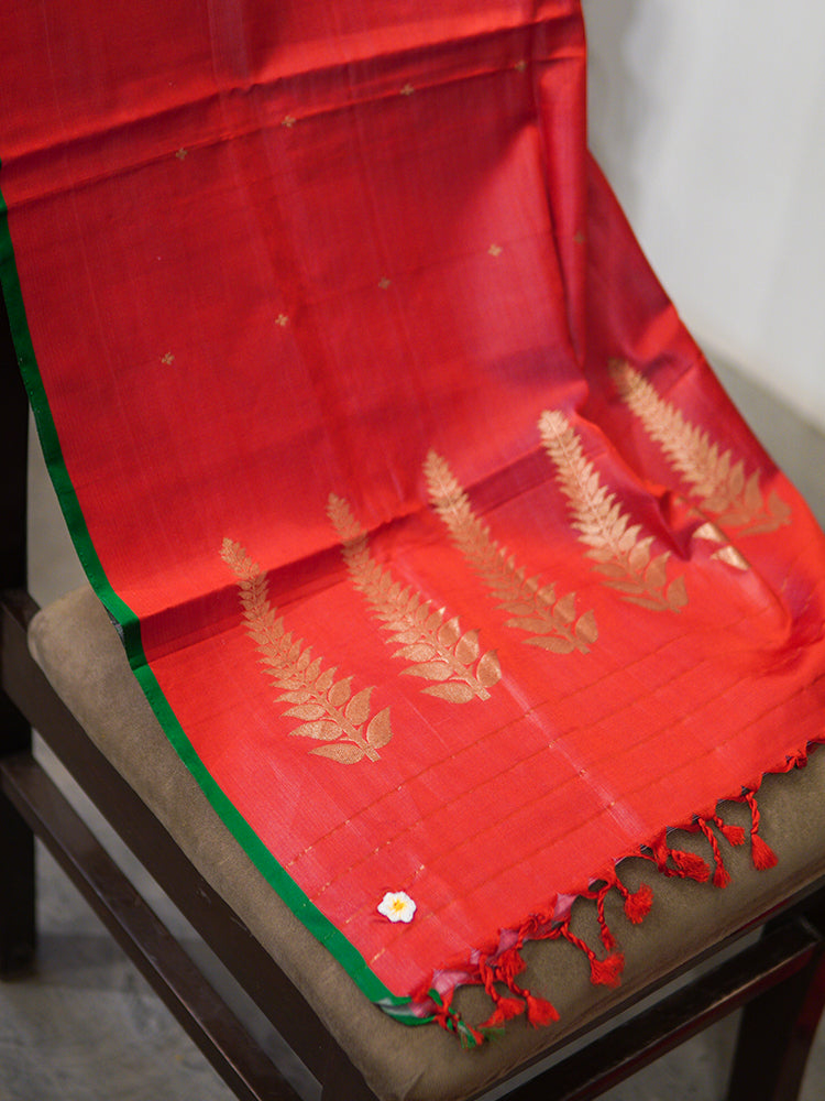 Red Banarasi Silk Stole.