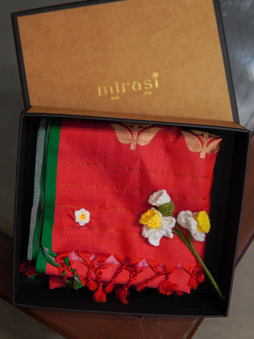 Red Banarasi Silk Stole.
