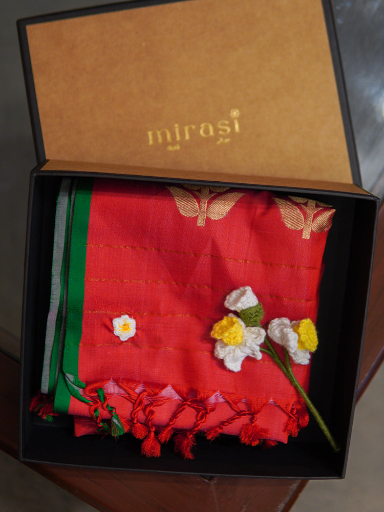 Red Banarasi Silk Stole.