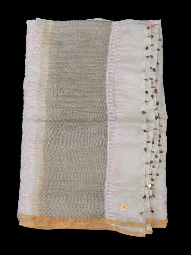 Pink Flower Chikankari Dupatta
