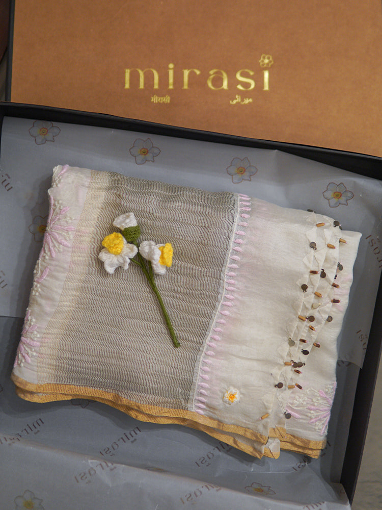 Pink Flower Chikankari Dupatta