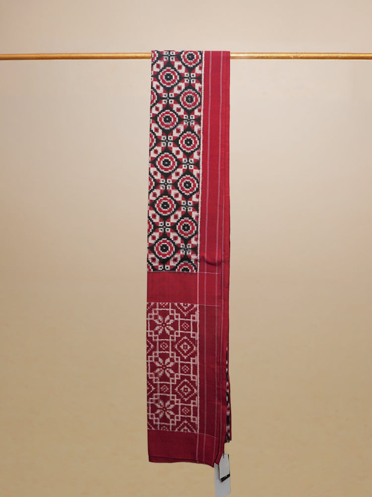 Red & Black Double Ikat Cotton Saree
