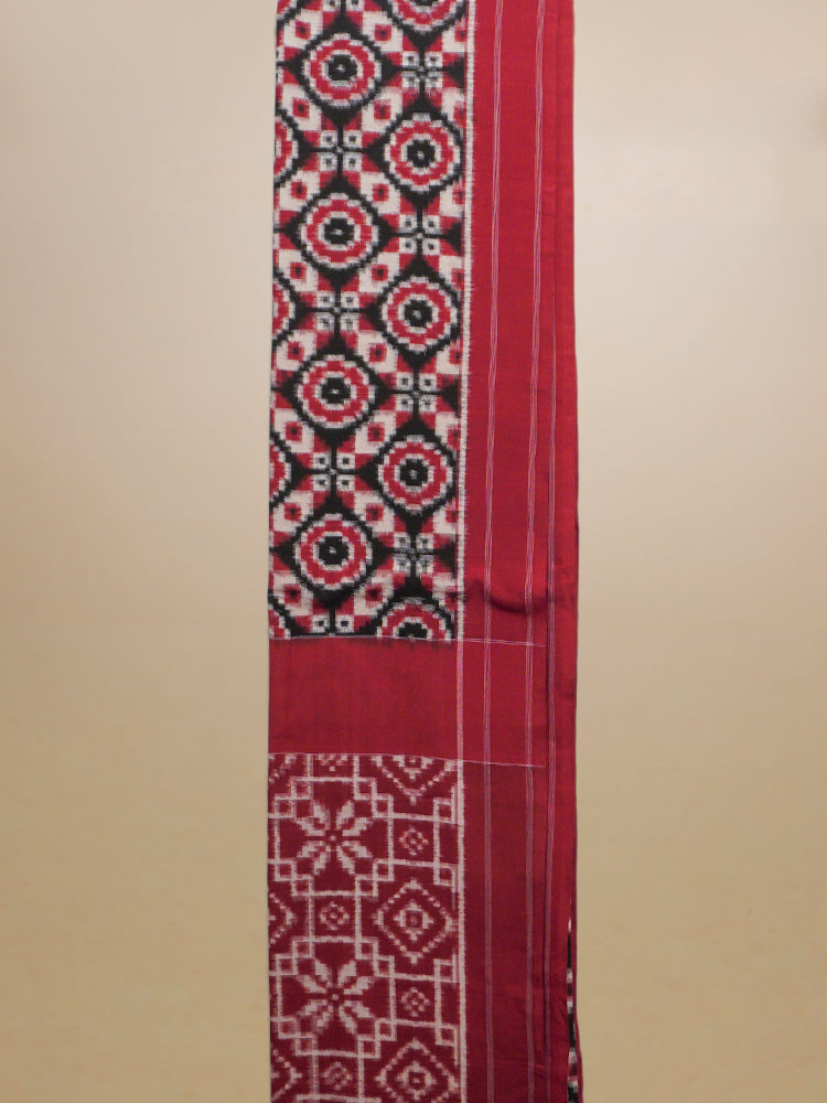 Red & Black Double Ikat Cotton Saree