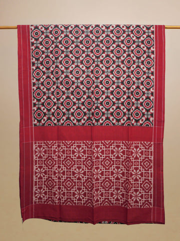 Red & Black Double Ikat Cotton Saree