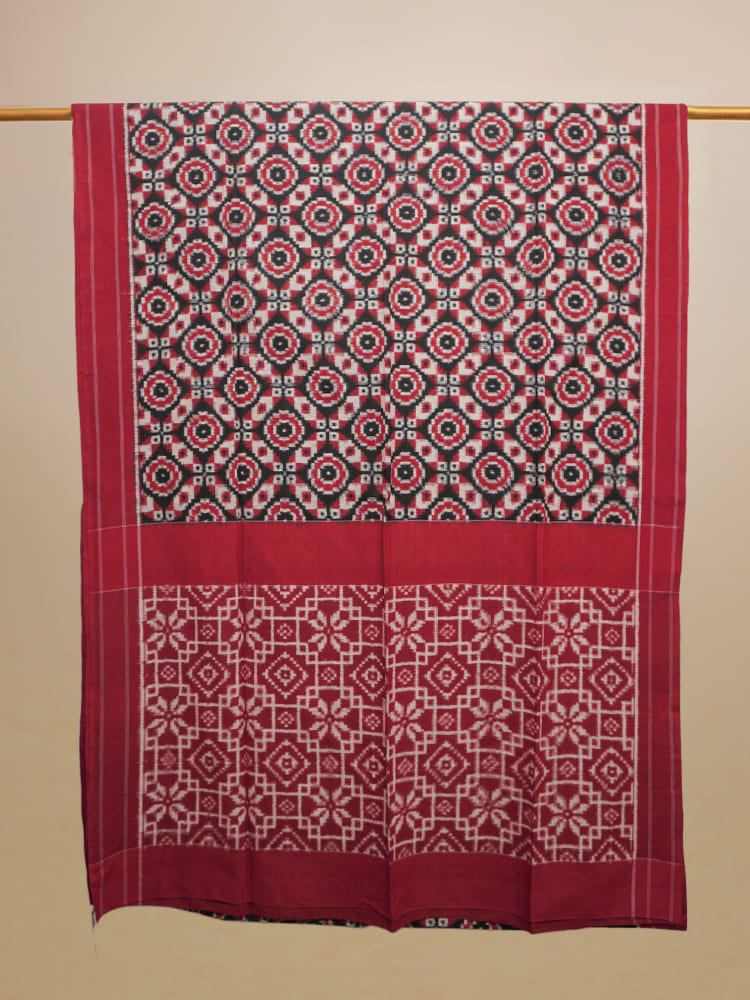 Red & Black Double Ikat Cotton Saree