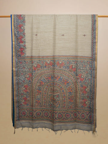 Multi Colour Hand Painted Madhubani Chanderi Silk Saree