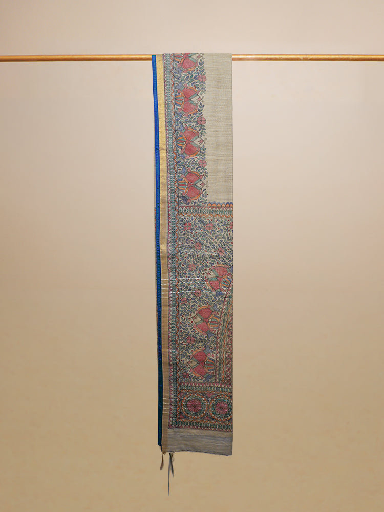 Multi Colour Hand Painted Madhubani Chanderi Silk Saree