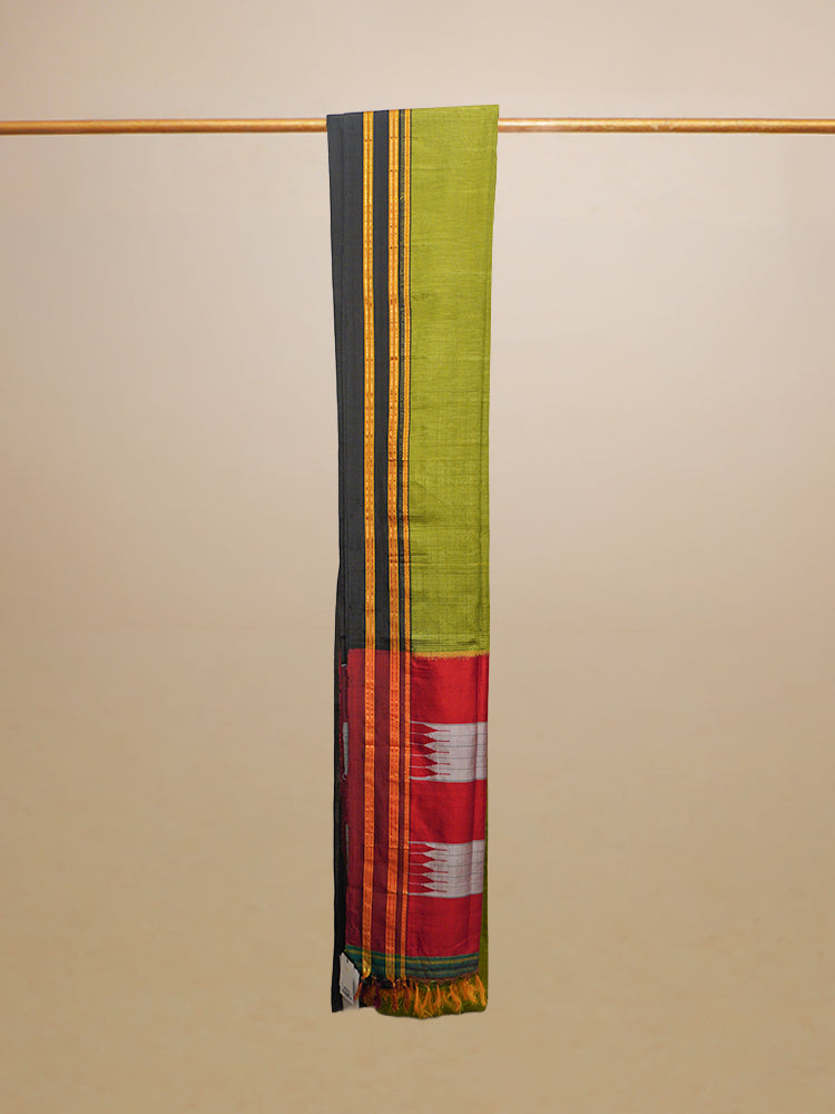 Olive Green Checks Ilkal Checks Cotton Handloom Saree