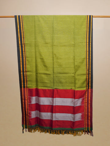 Olive Green Checks Ilkal Checks Cotton Handloom Saree