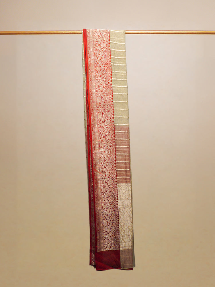 Red & Beige Banarasi Tissue Saree