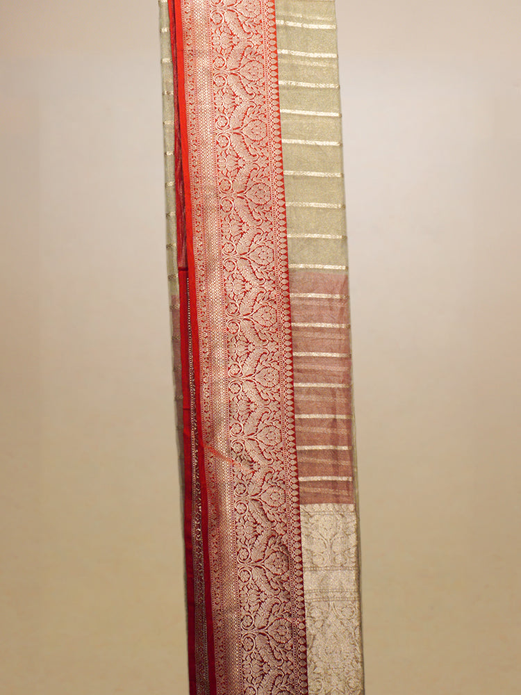 Red & Beige Banarasi Tissue Saree