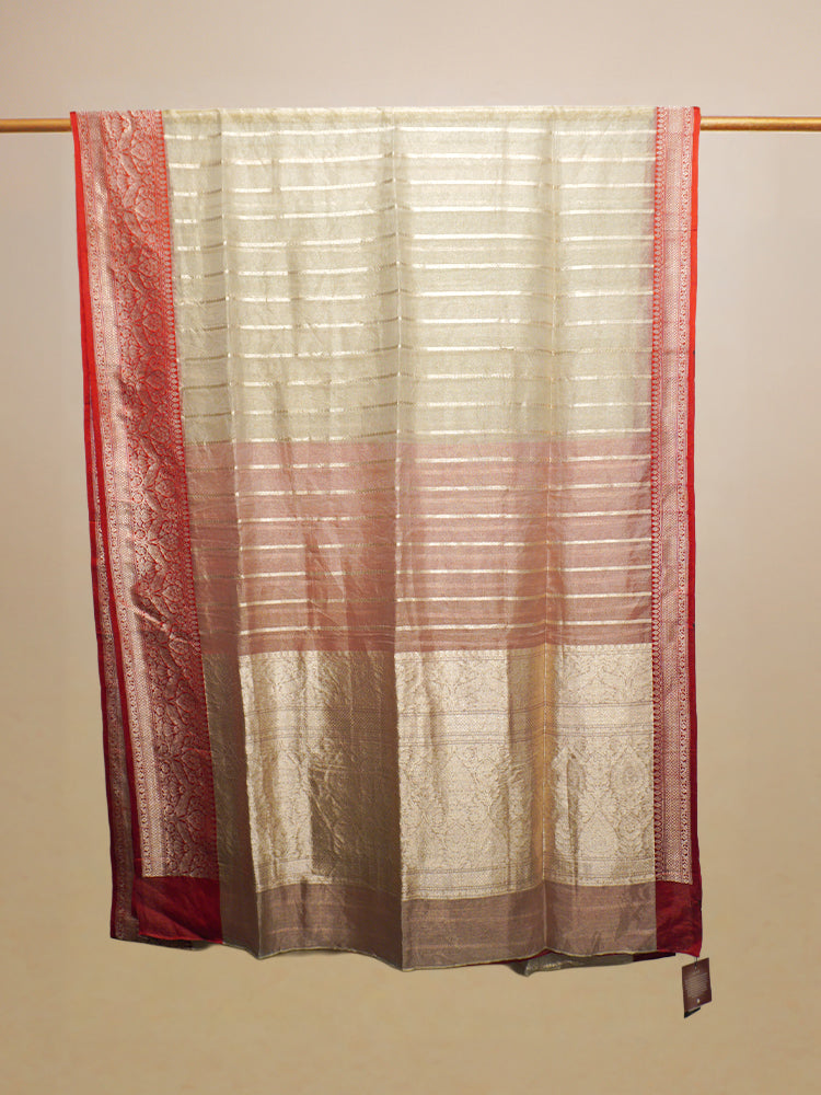 Red & Beige Banarasi Tissue Saree