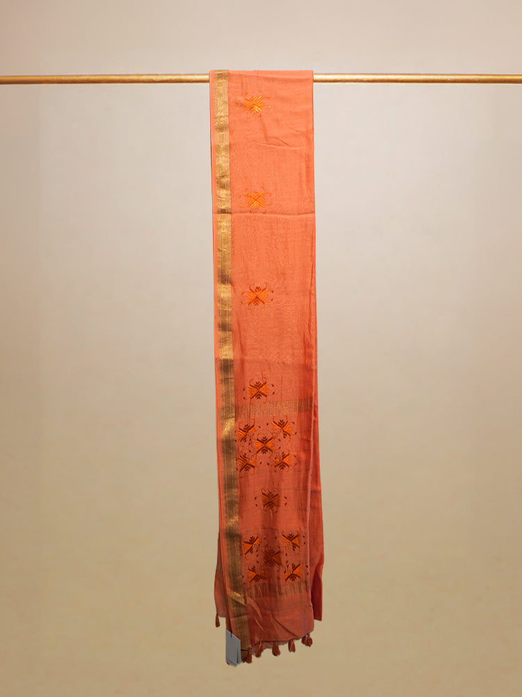 Orange Phulkari Work Chanderi Saree