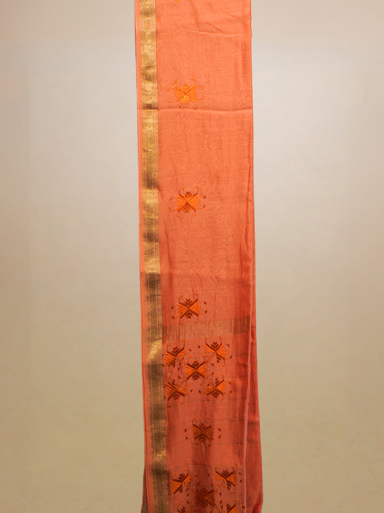 Orange Phulkari Work Chanderi Saree