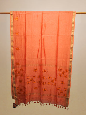 Orange Phulkari Work Chanderi Saree
