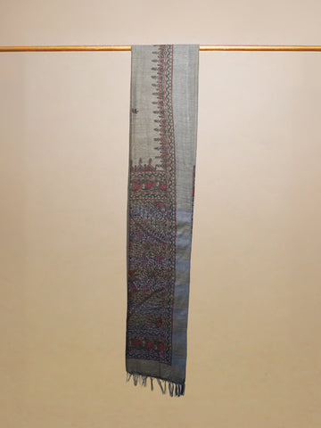 Multi Colour Hand Painted Madhubani Tussar Silk With Ajrakh Finishing Saree