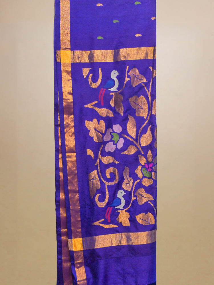 Green & Purple Upada Silk With Jamdani Pallu Saree