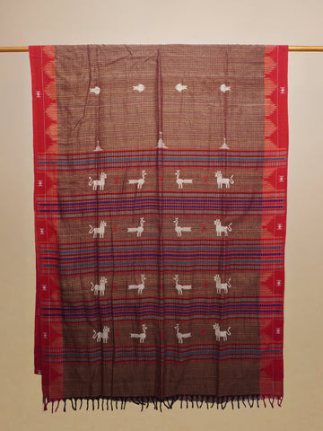 Maroon With Red Border Kotpad Handloom Saree