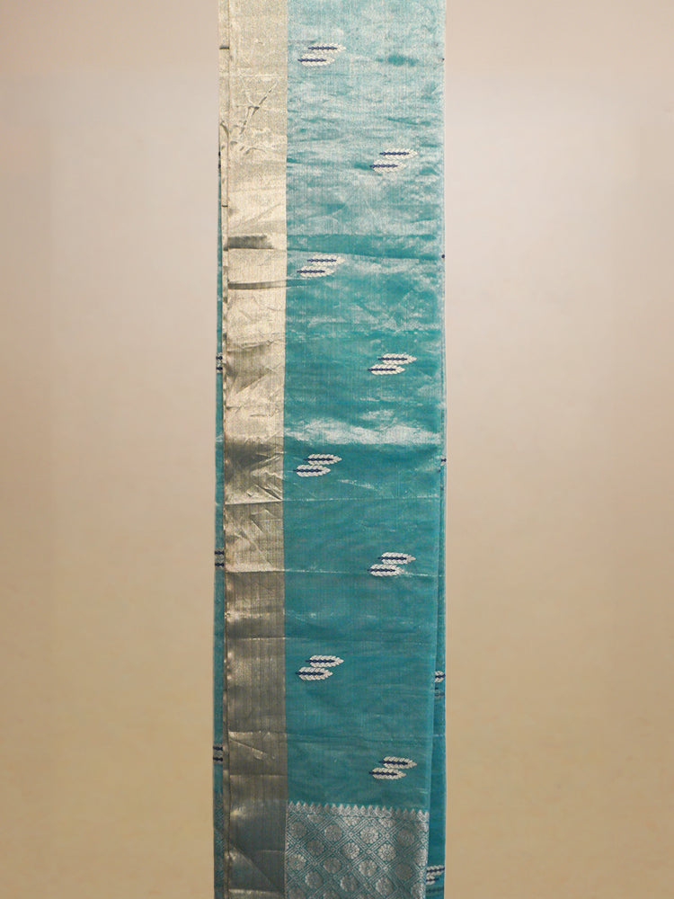 Aqua Blue Chanderi Tissue Zari Work Saree