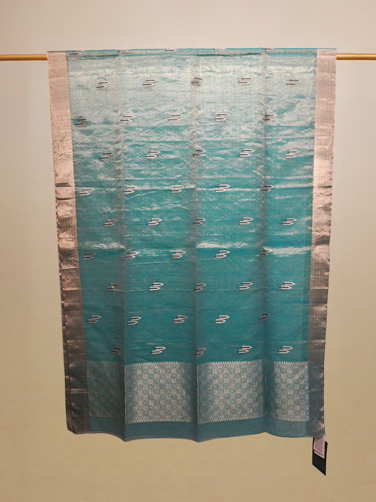 Aqua Blue Chanderi Tissue Zari Work Saree