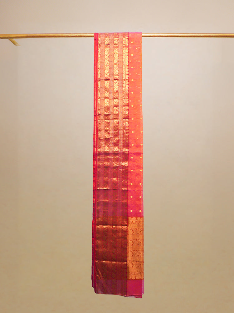 Peach Chanderi Tissue Zari Work Saree
