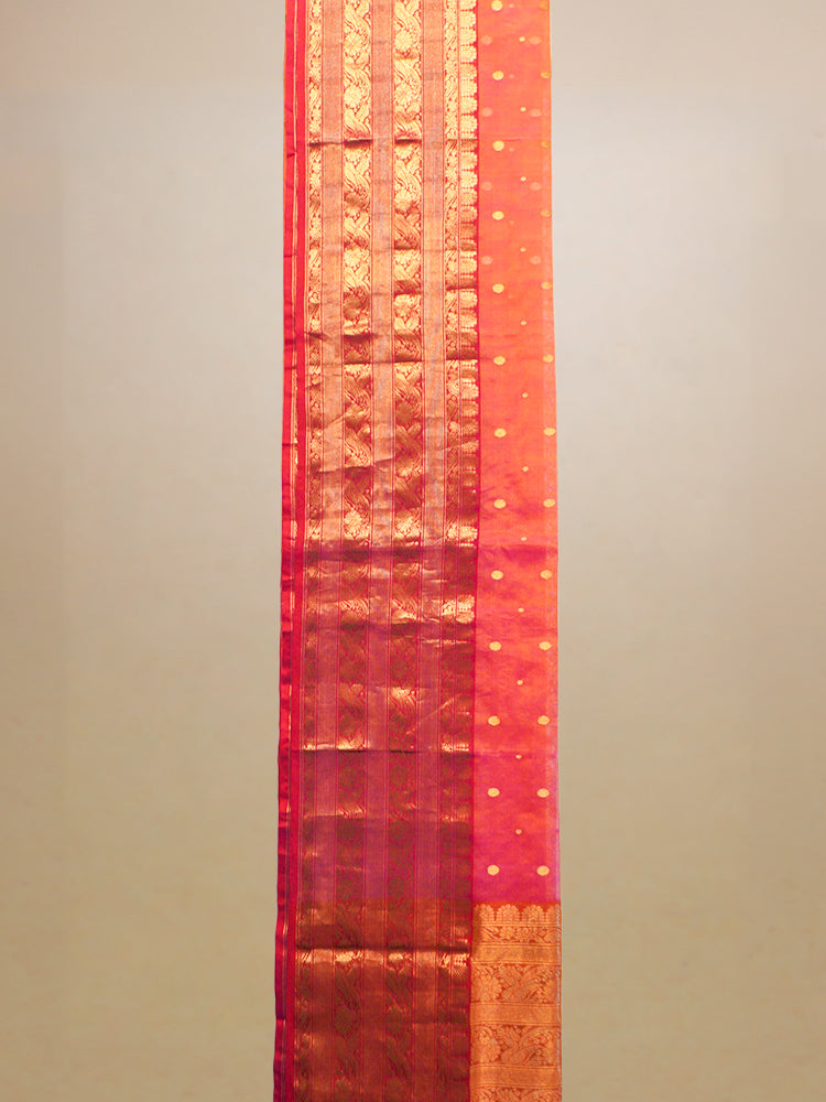 Peach Chanderi Tissue Zari Work Saree