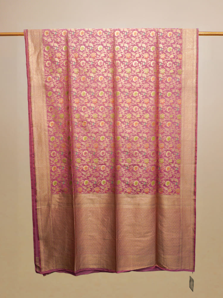 Light Peach Tanchoi Brocade Silk Saree