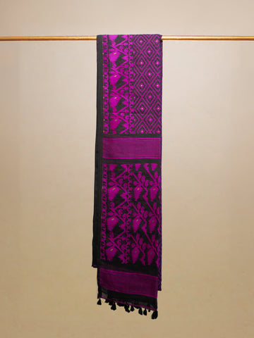 Pink & Black Jamdani Cotton Saree